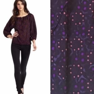 Alice + Olivia | Silk Pattern Blouse Tie Neck Semi-Sheer Purple Plum Small